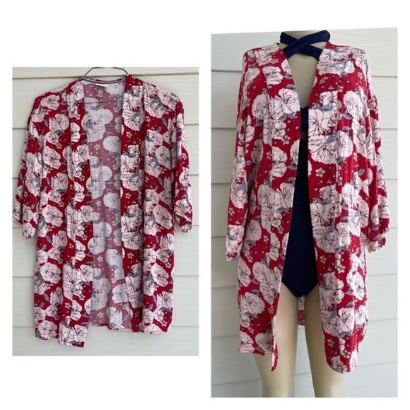 Knox Rose Kimono Swim Cover Up Duster Cardigan Size XS/S Floral Boho Chic Hawaii - Picture 1 of 10